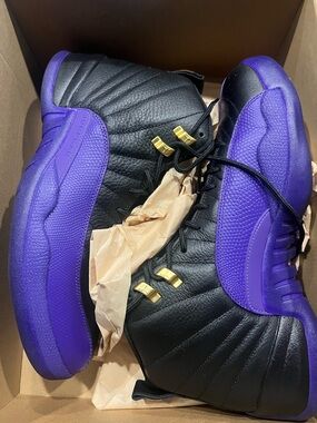 Jordan Black and Purple High-Top Sneakers with Gold Accents